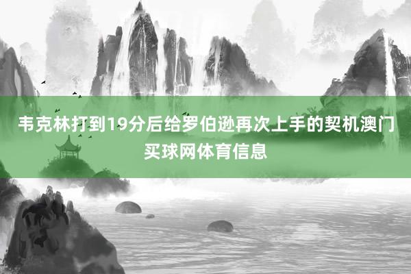韦克林打到19分后给罗伯逊再次上手的契机澳门买球网体育信息